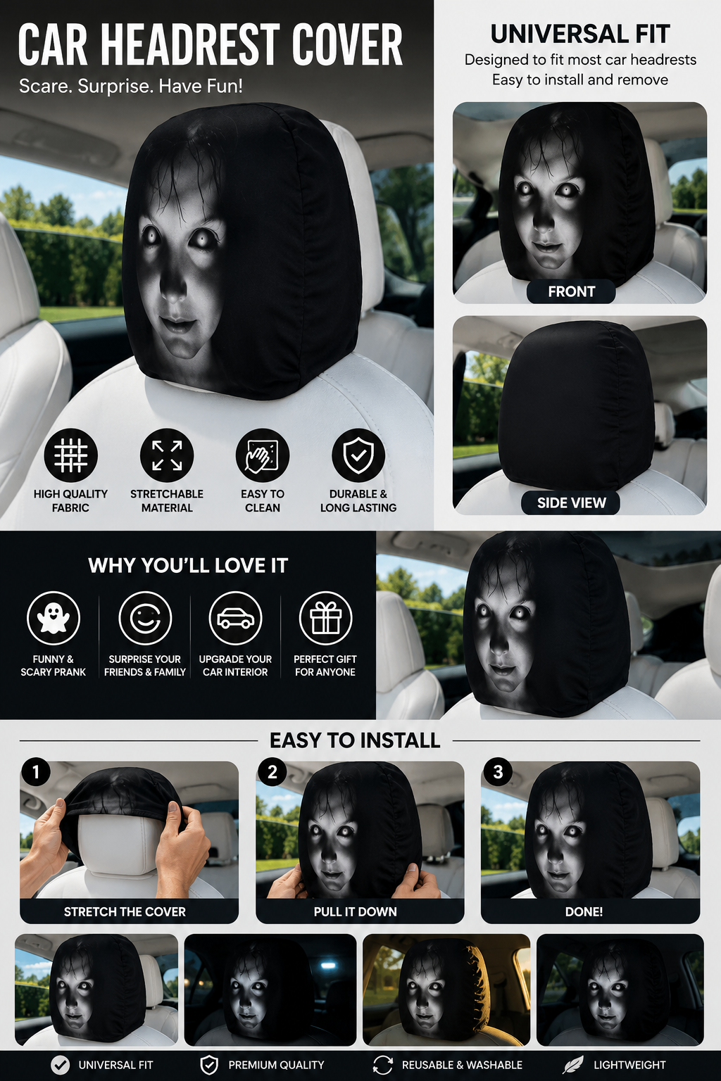 Scary Car Headrest Cover
